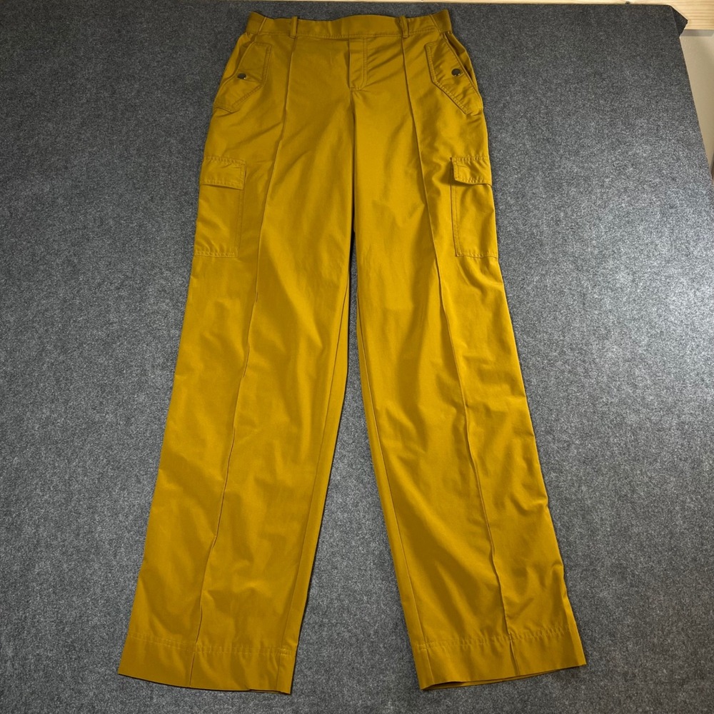 Athleta Mustard Yellow Wide Leg Cargo Utility Pants Tall Size 10T Pintuck Pocket